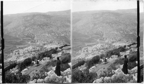 Birdseye view from Mt. Tabor to Nazareth. Palestine