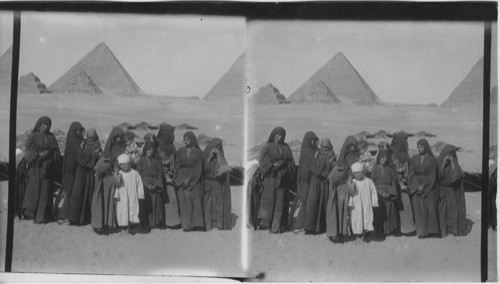 Bedouins, Their Homes, and the Distant Pyramids, Gizeh, Egypt