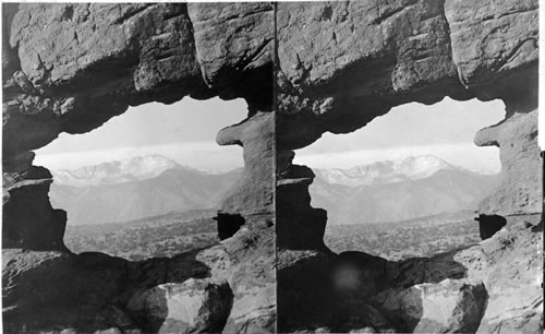 Pike's Peak from Peephole , Cave in Garden of the Gods, Colorado. Dup KU 67088