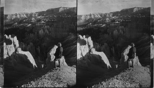 Taken from near stand point of 47946-47955. From top of rim of Bryce Canyon near Bryce Lodge - to the right of 47955 - First to left of us is 47946 - then bright of it 47955 then to right of this is 47979 - something of a panoramic view when three are looked at consecutively. Bryce Canyon, Utah