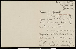 Cyril Clemens, letter, 1929-01-25, to Hamlin Garland