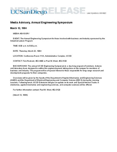 Media Advisory, Annual Engineering Symposium