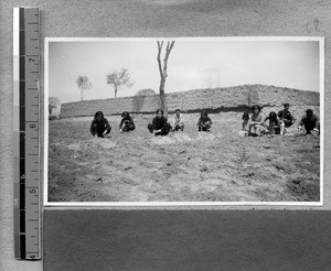 Women working in the fields at Harwood Bible Training School, Fenyang, Shanxi, China, ca.1936-37