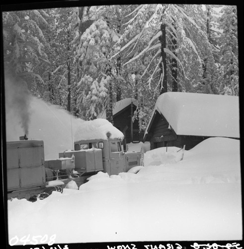 Winter Scenes, Grant Village in heavy snow. Record Heavy Snow. Buildings and Utilities. Vehicles and Equipment