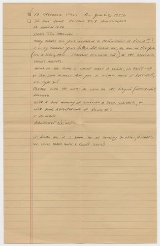 Letter to Tom Marioni from Lawrence Weiner (Vision)