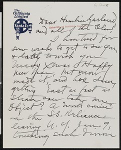 George Dock, letter, 1932, to Hamlin Garland