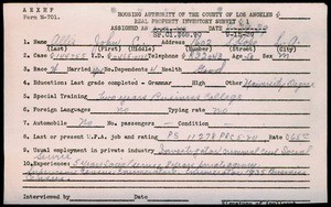 WPA household census employee document for John C. Allis, Los Angeles