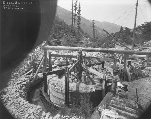 Arrastra, 35 ft diameter, Sierra Buttes Mine, California. [transparency]