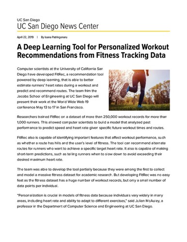 A Deep Learning Tool for Personalized Workout Recommendations from Fitness Tracking Data