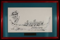 Caricature of Rod Diridon rowing the "Guadalupe Express" gondola