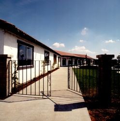 Exterior of club house at Valle Vista Mobile Home Park, about 1971