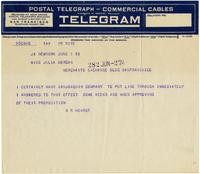 Telegram from William Randolph Hearst to Julia Morgan, June 1, 1924