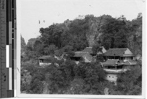 Tea houses on the mountains at Guilin, China, 1935