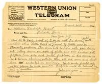 Telegram from Julia Morgan to William Randolph Hearst, March 26, 1920