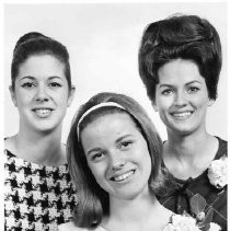 View of the three candidates from Sacramento City College vying for the 1966 Camellia Festival Queen title