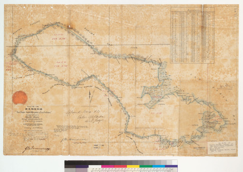 Plat of the Rancho "San Pedro, Santa Margarita y Las Gallinas" [Calif.] : finally confirmed to Timothy Murphy / surveyed under instructions from the U.S. Surveyor General by R.C. Matthewson, U.S. Dep. Surveyor, November & December 1858