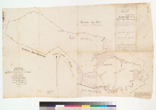 Plat of the Rancho San Pedro, Santa Margarita, Las Guillinas [Calif.] : finally confirmed to Timothy Murphy / surveyed under directions from U.S. Surveyor General by R.C. Mathewson [sic], U.S. Dep. Surveyor, December 1858