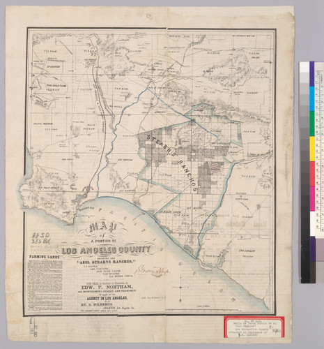 Map of a portion of Los Angeles County : showing the "Abel Stearns ranches," La Habra, Los Coyotes, San Juan Cajon, Las Bolsas, La Bolsa Chica