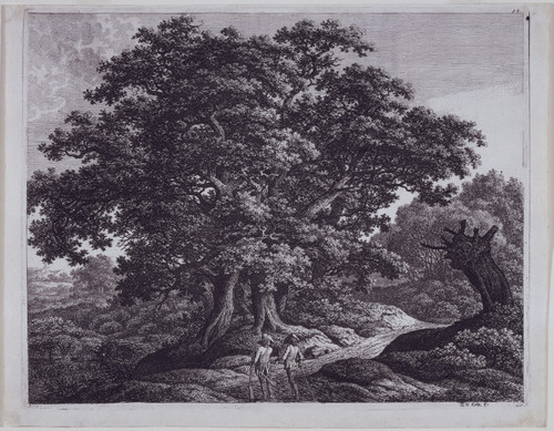 Landscape with Two Huntsmen or Eichengruppe in Buschlandschaft (Group of Oak Trees in a Thicket)