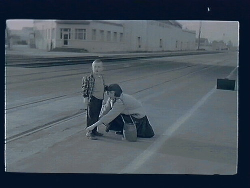 Helen and the Little Boys with Paul at the Old S.P. Station