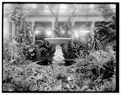 Rockery and fountain of the Huntington residence, circa 1920