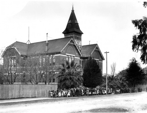 Students and Drummers in Front of Columbia School