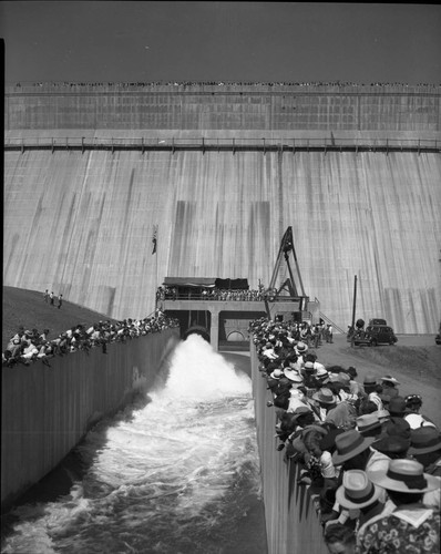 Crowds Commemorating the First of the Outflow at Friant Dam