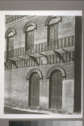 [Balcony railing, unidentified building.] North San Juan. 1946