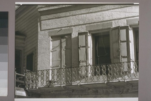 Balcony next to assay office. Nevada City. 1939