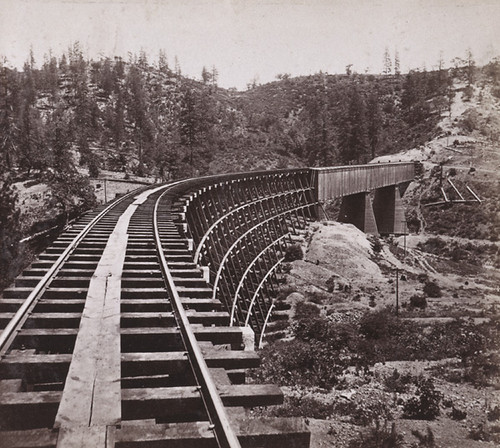 1238. The Trestle Bridge at Long Ravine, looking East, 878 feet long, 120 feet high, Central Pacific Railroad