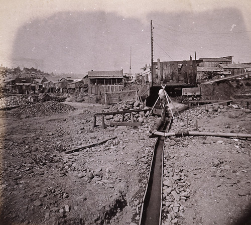 945. Placer Mining at Volcano, Amador County. The Dump and Sluice