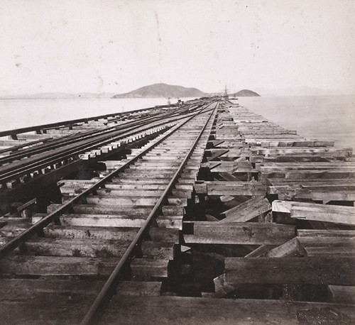 1466. Western Pacific Railroad Pier, Goat Island and San Francisco in the distance