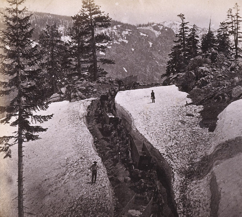 637. Teams, passing through the Snow, on the road Leading down into Lake Valley from the Summit of the Sierra Nevada