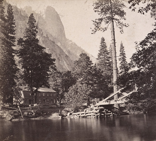 1621. Sentinel Rock, 3,270 feet high, Hutchings' Hotel, and the Merced River