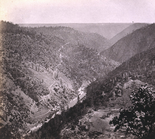 1095. American River, from the Central Pacific Railr'd, around C. Horn. Bridge and Road to Yankee Jims. Placer Co