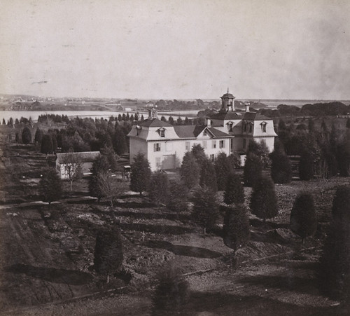 1433. View from Jackson Street, looking East, showing Dr. Merritt's house and Lake, Oakland, Alameda County