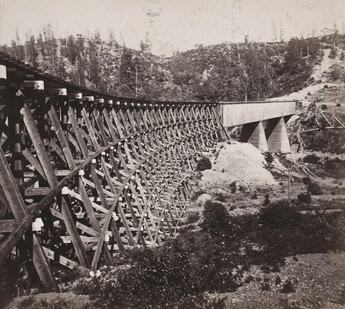 1234. The Trestle Bridge at Long Ravine, 878 feet long, and 120 feet high, looking West, Central Pacific Railroad