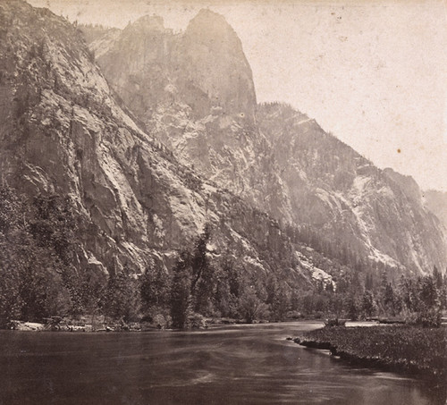 1622. Sentinel Rock, 3,270 Feet High--from the Merced River, below Hutchings' Hotel