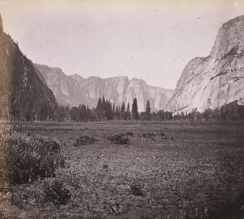 1113. View down the Yo-Semite Valley, Cathedral Rocks in the distance, Mariposa County