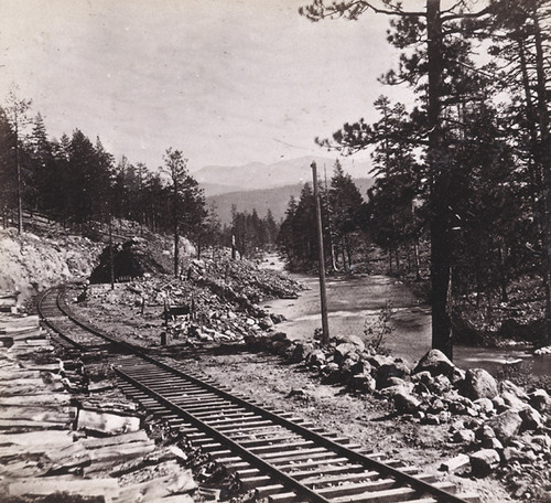 1265. Truckee River, looking towards Eastern Summit. 135 Miles from Sacramento. Central Pacific Railroad