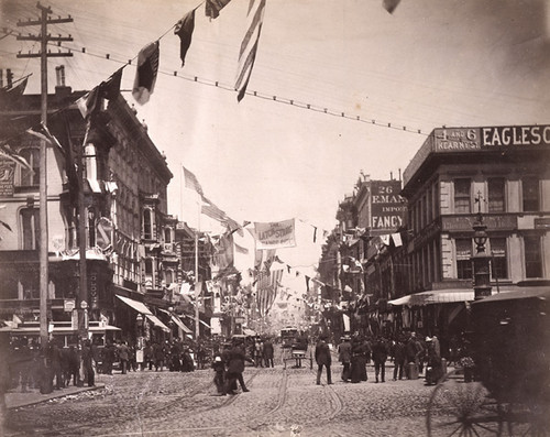 Decorations in honor of Gen..Grant. Kearny St. from Market St. looking North