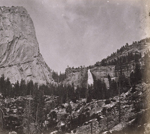 1120. The Cap of Liberty, 4,000 feet above Yo-Semite Valley, and Nevada Fall, 700 feet high, Mariposa County