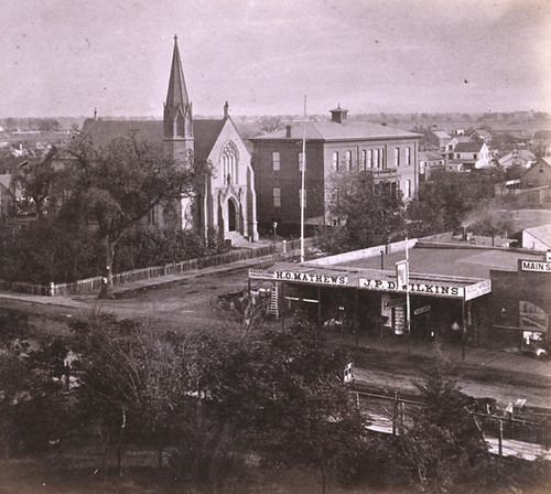 1036. Presbyterian Church and Public School, From the Court House, Stockton, San Joaquin County