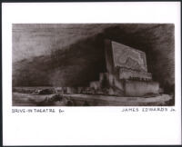 Drive-in theatre, Arcadia, photograph of perspective sketch