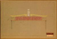 Tower Bowl, San Diego, neon parking sign, ink and pastel on tissue