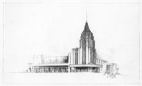 Office Tower/Retail Stores, photograph of rendering