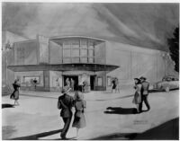 Visalia Theatre, Visalia, photograph of rendering, waltercolor