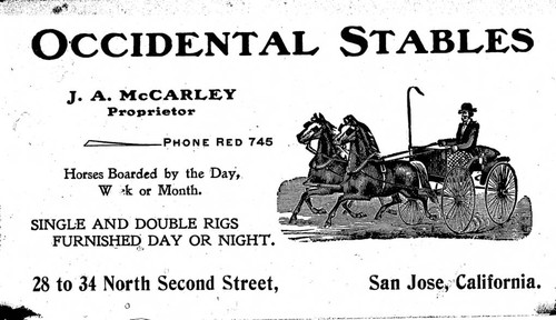 Advertising card 1900, Occidental Stables