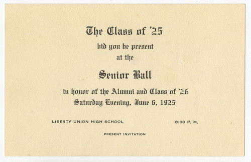 Senior ball 1925 invitation