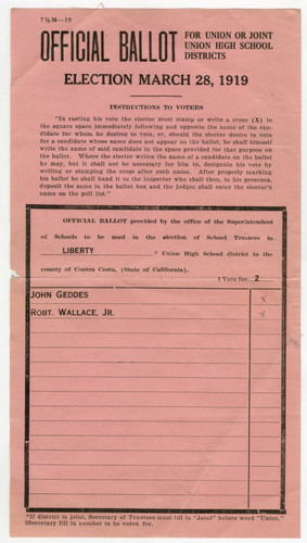 Official election ballot 1919